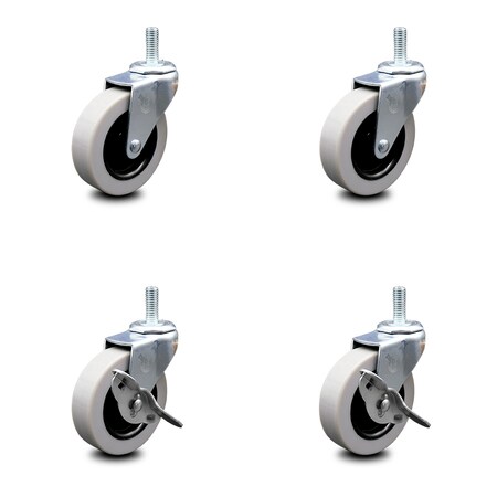 Service Caster 3 Inch Polyurethane Wheel 5/16 Inch Threaded Stem Caster Set with 2 Brakes SCC SCC-TS05S310-TPUS-5161810-2-SLB-2